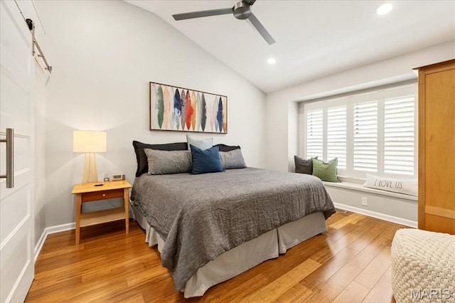 1909 King Arthur Ct, Saint Louis, MO 63146 - bedroom featuring lofted ceiling, light wood-style flooring, recessed lighting, and a ceiling fan