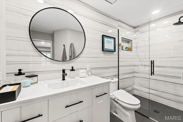 1909 King Arthur Ct, Saint Louis, MO 63146 - bathroom with a stall shower, vanity, and tile patterned floors