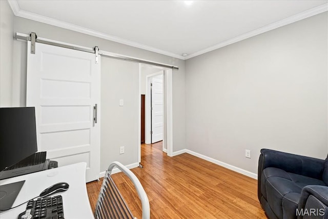 1909 King Arthur Ct, Saint Louis, MO 63146 - office area with light wood finished floors, crown molding, and a barn door