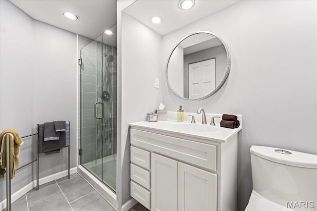 1909 King Arthur Ct, Saint Louis, MO 63146 - full bath with vanity, a stall shower, tile patterned floors, and recessed lighting