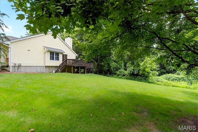 1909 King Arthur Ct, Saint Louis, MO 63146 - view of grassy yard featuring a wooden deck and stairway