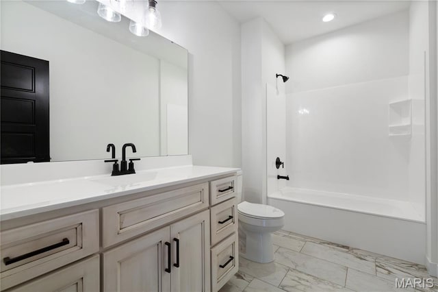 522 Dove Dr, Saint Charles, MO 63301 - full bath featuring vanity, marble look tiles, shower / tub combination, and recessed lighting