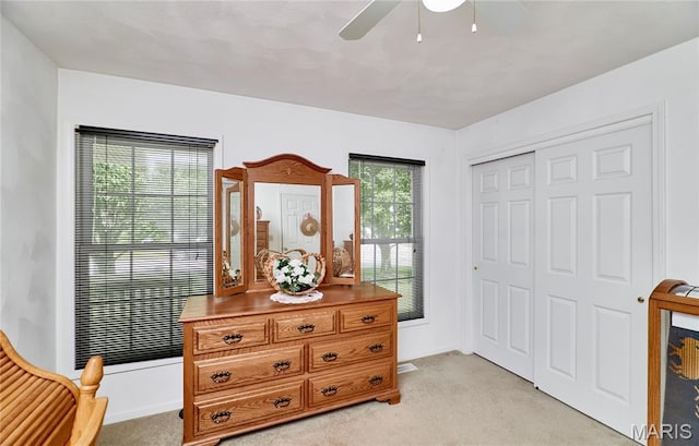 4605 Fountain Brook Dr, Waterloo, IL 62298 - sitting room with light colored carpet, healthy amount of natural light, and ceiling fan