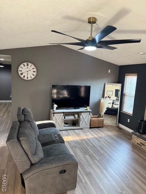 130 Regency Pl, Millstadt, IL 62260 - living room with ceiling fan, lofted ceiling, and wood finished floors