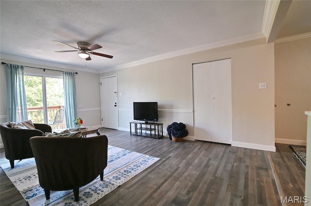 2745 Westphalia Ct Unit F, Oakville, MO 63129 - living area featuring ceiling fan, wood finished floors, a textured ceiling, and crown molding