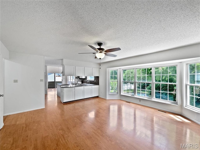 4033 Treeshadow Dr, Saint Peters, MO 63376 - unfurnished living room featuring light wood-style floors, healthy amount of natural light, a textured ceiling, and ceiling fan