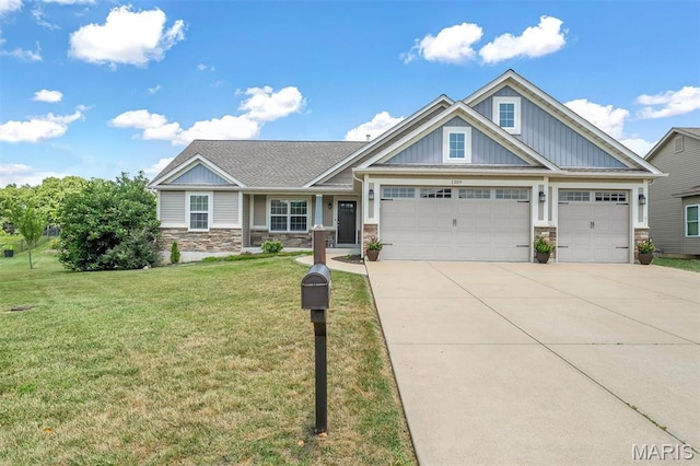 1209 Riesling Ln, Pevely, MO 63070 - craftsman inspired home featuring board and batten siding, stone siding, driveway, a garage, and a front lawn