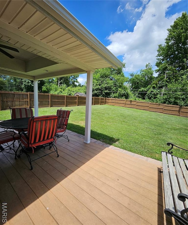 22 Settlers Trl, Hannibal, MO 63401 - wooden deck with a fenced backyard and outdoor dining area