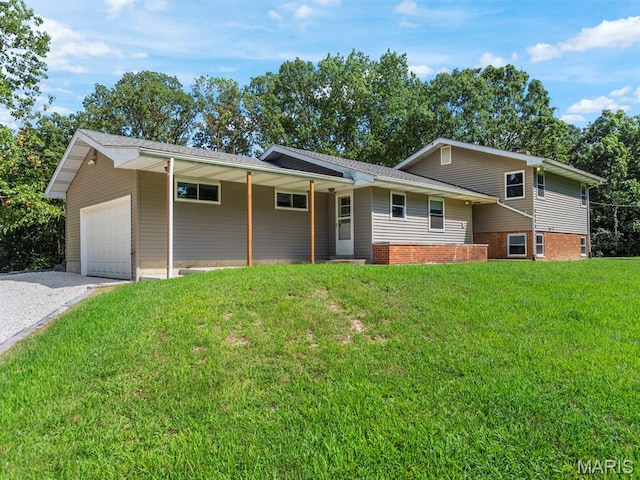 4488 Rock Creek Valley Rd, House Springs, MO 63051 - view of front facade featuring a front yard, an attached garage, and gravel driveway