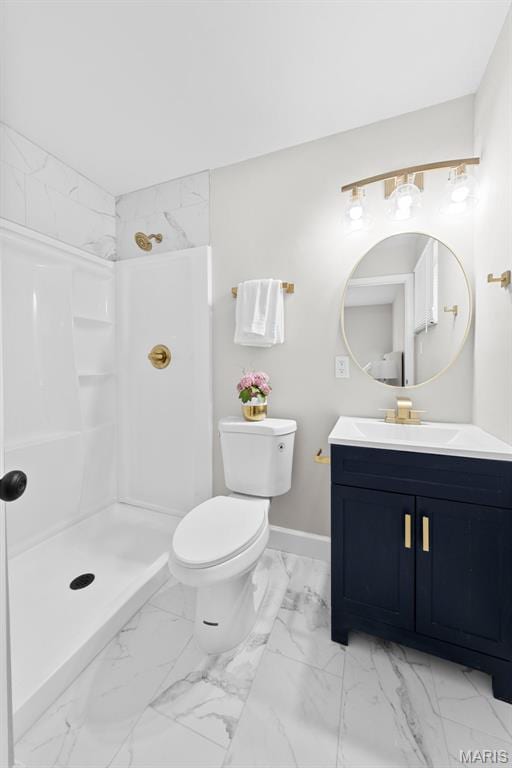 6781 Lesli Mari Ct, Florissant, MO 63033 - full bath with marble finish flooring, vanity, and a shower