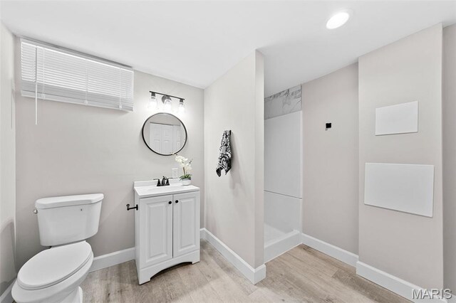 6781 Lesli Mari Ct, Florissant, MO 63033 - bathroom with wood finished floors, vanity, and a shower