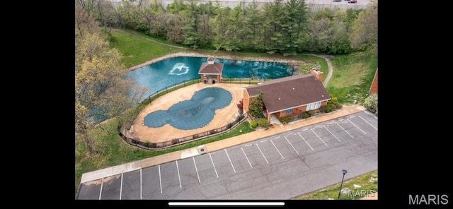1989 Hunting Lake Ct Unit 201, Kirkwood, MO 63122 - aerial view of a pool area and a nearby body of water