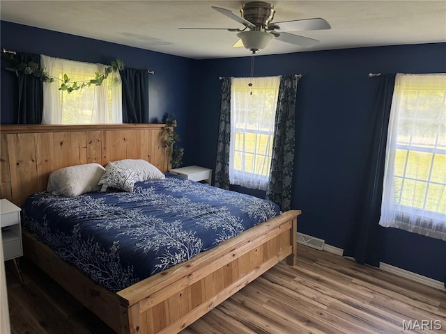 8705 State Road Y, Dittmer, MO 63023 - bedroom with multiple windows, wood finished floors, and a ceiling fan