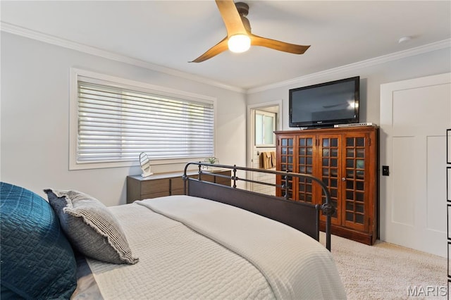 1225 Wissmann Dr, Ballwin, MO 63011 - carpeted bedroom with crown molding and a ceiling fan