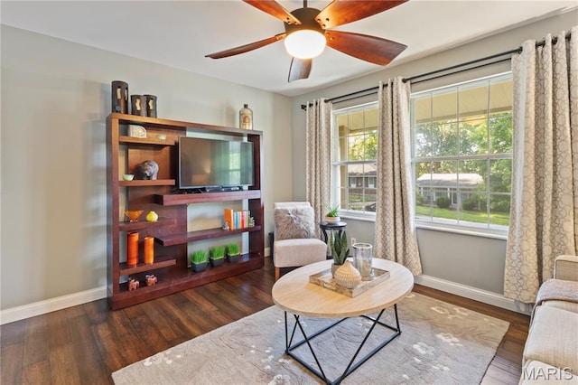 1225 Wissmann Dr, Ballwin, MO 63011 - living room featuring wood finished floors and ceiling fan