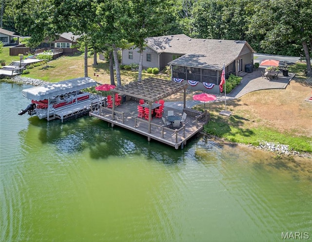 11178 Catatoga Dr, Plainview, IL 62685 - dock area featuring a deck with water view, a gazebo, and boat lift
