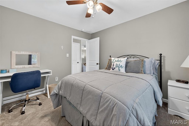 11178 Catatoga Dr, Plainview, IL 62685 - bedroom with carpet floors, a desk, and a ceiling fan