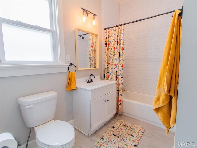 6454 Virginia Ave, Saint Louis, MO 63111 - full bathroom featuring vanity, shower / tub combo with curtain, and tile patterned flooring