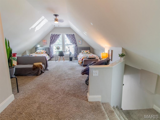 6454 Virginia Ave, Saint Louis, MO 63111 - bedroom featuring carpet, vaulted ceiling, and a ceiling fan