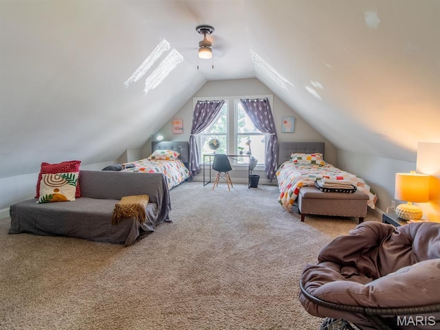 6454 Virginia Ave, Saint Louis, MO 63111 - bedroom featuring carpet flooring, lofted ceiling, and a ceiling fan