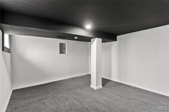 1821 Edwardsville Rd, Madison, IL 62060 - finished basement featuring carpet floors, electric panel, and recessed lighting