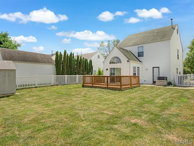 240 Brookmont Dr, Belleville, IL 62221 - back of house featuring a fenced backyard, a deck, and a shed