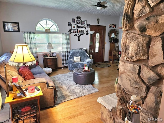 521 Cherry St, Tilden, IL 62292 - living area with wood finished floors and a ceiling fan