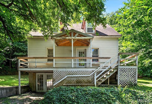 1404 State Route 156, Waterloo, IL 62298 - back of property with a deck, stairs, and french doors