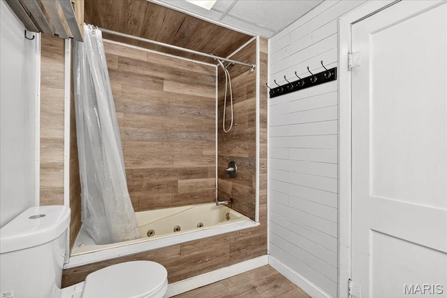 1404 State Route 156, Waterloo, IL 62298 - full bath featuring a combined bath / shower with jetted tub, wooden walls, and wood finished floors