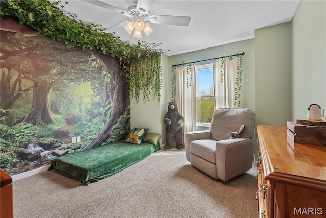 34 Windermere Dr, Glen Carbon, IL 62034 - sitting room with carpet, a ceiling fan, and a textured ceiling