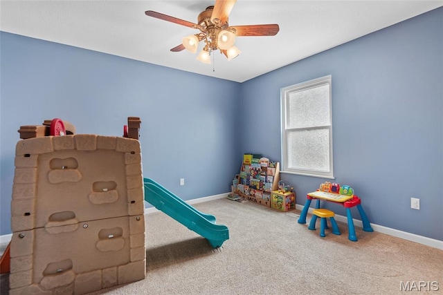 34 Windermere Dr, Glen Carbon, IL 62034 - recreation room with ceiling fan and carpet flooring