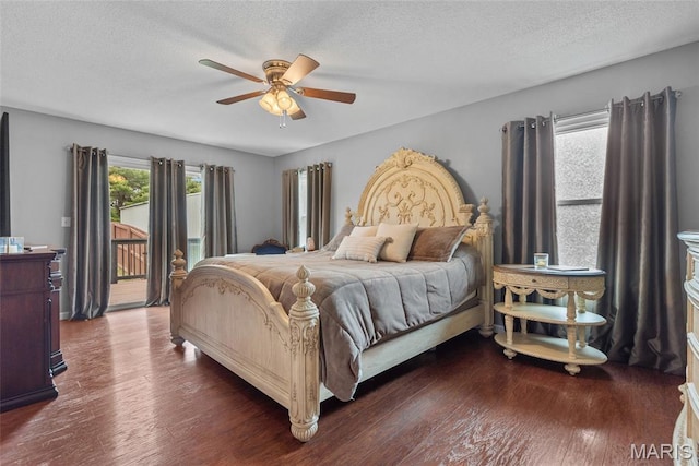 34 Windermere Dr, Glen Carbon, IL 62034 - bedroom with access to outside, wood-type flooring, a textured ceiling, and ceiling fan