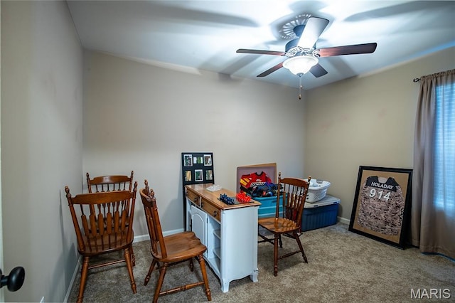 27492 Forest Ridge Ct, Warrenton, MO 63383 - carpeted dining area with ceiling fan and baseboards