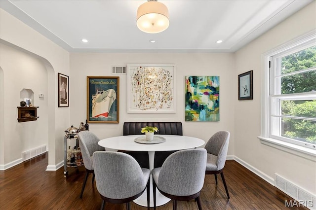 8548 Big Bend Blvd, Webster Groves, MO 63119 - dining room featuring dark wood finished floors, healthy amount of natural light, and recessed lighting