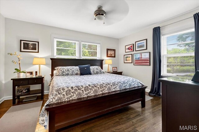 8548 Big Bend Blvd, Webster Groves, MO 63119 - bedroom with dark wood finished floors and ceiling fan