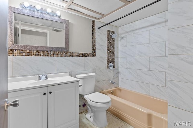 12 Country Ln, Florissant, MO 63033 - full bathroom featuring tile walls, shower / tub combination, vanity, and tile patterned floors