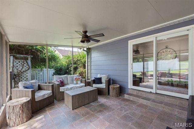 178 Spring Leigh Ct, Ballwin, MO 63011 - view of patio / terrace with an outdoor living space and a ceiling fan