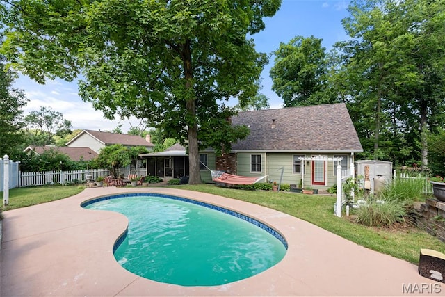 178 Spring Leigh Ct, Ballwin, MO 63011 - view of pool with a sunroom, a wooden deck, and a patio