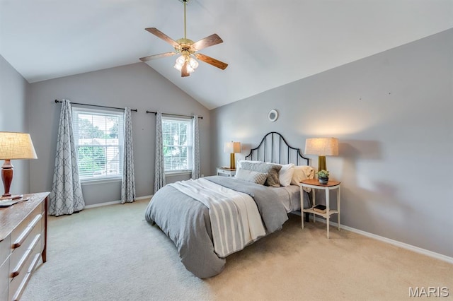 13153 Barrett Meadows Dr, Ballwin, MO 63021 - bedroom featuring vaulted ceiling, light carpet, and ceiling fan