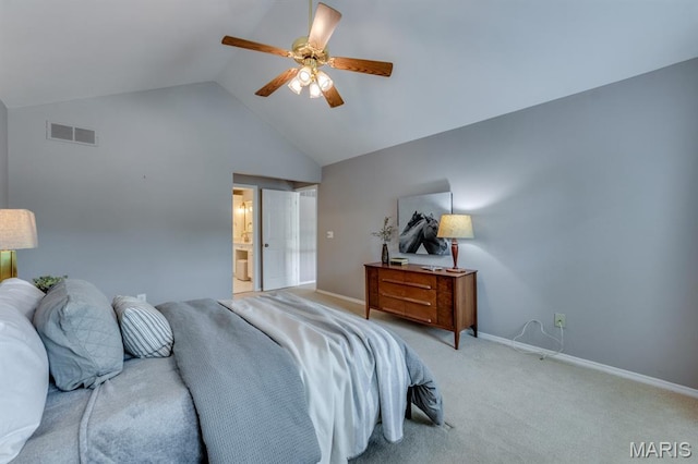 13153 Barrett Meadows Dr, Ballwin, MO 63021 - carpeted bedroom with vaulted ceiling, ceiling fan, and ensuite bathroom