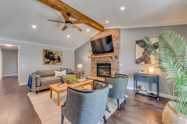 3534 Carriage Run Dr, Saint Charles, MO 63303 - living room with wood finished floors, a ceiling fan, a fireplace, recessed lighting, and ornamental molding