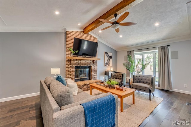 3534 Carriage Run Dr, Saint Charles, MO 63303 - living room featuring a ceiling fan, wood finished floors, a brick fireplace, and recessed lighting