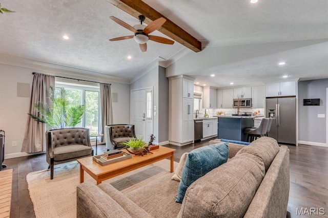 3534 Carriage Run Dr, Saint Charles, MO 63303 - living room with recessed lighting, dark wood-style flooring, a ceiling fan, and crown molding