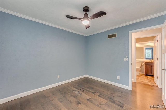 3534 Carriage Run Dr, Saint Charles, MO 63303 - empty room with ceiling fan, wood finished floors, and crown molding