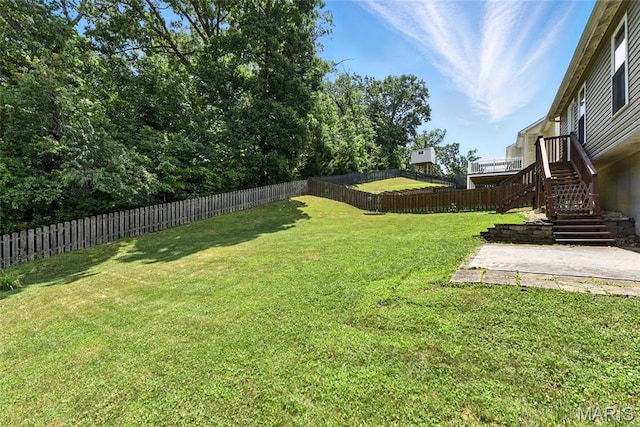 2364 Arkansas Dr, High Ridge, MO 63049 - fenced backyard featuring a patio and stairs