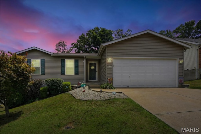 2364 Arkansas Dr, High Ridge, MO 63049 - ranch-style house with driveway, a garage, and a front yard