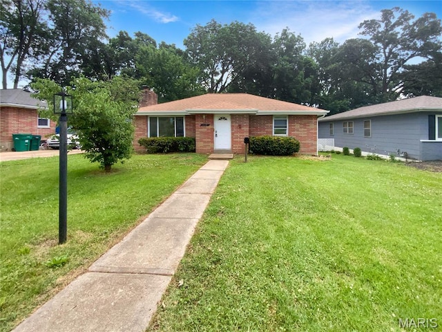 614 Conover Ln, Saint Louis, MO 63126 - ranch-style house with a front yard, a chimney, and brick siding