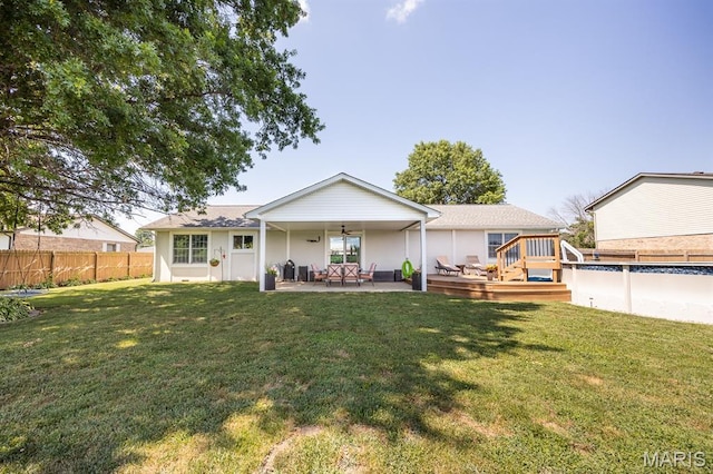 220 Southgate Dr, Freeburg, IL 62243 - rear view of property with ceiling fan, a deck, an outdoor hangout area, and a patio