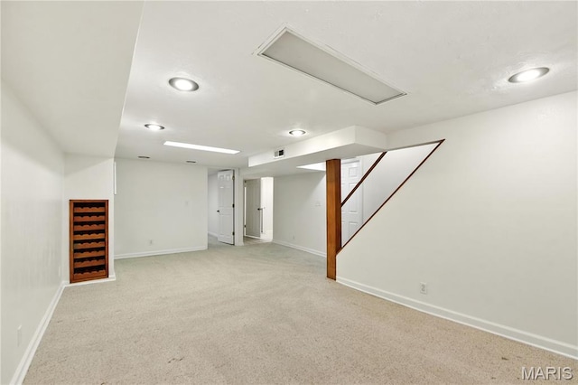 429 Belvedere Ln, Glendale, MO 63122 - basement with light carpet and stairway