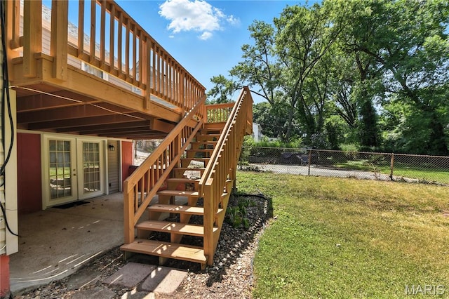 429 Belvedere Ln, Glendale, MO 63122 - view of yard featuring a patio area, stairway, and a wooden deck